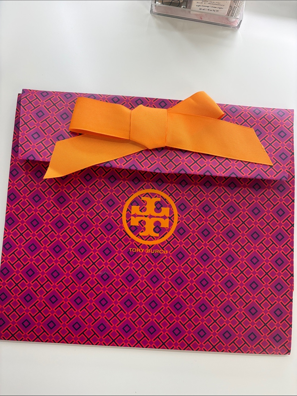 Tory Burch Pink and Orange Geometric Gift Envelope with Bow